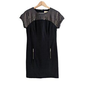 Michael Kors Sequin Little Black Short Sleeve Cocktail Dress Size 4